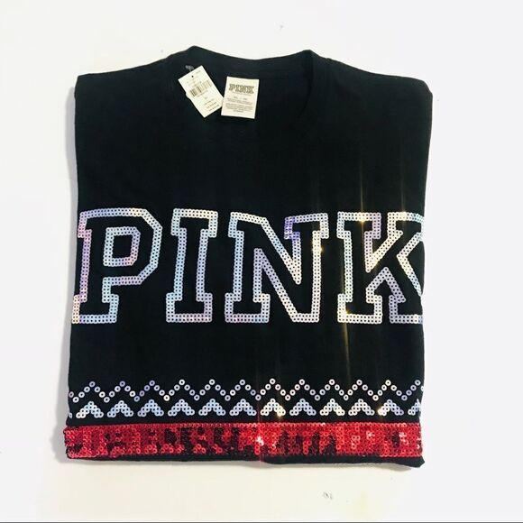 Victoria’s Secret Pink Bling Sequin Christmas Oversized tee shirt black - Picture 5 of 7